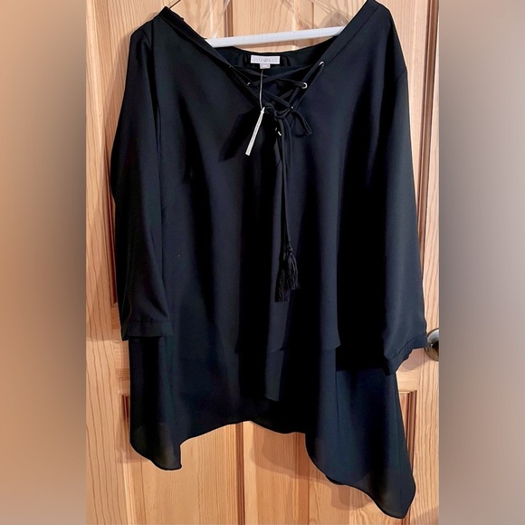 Rox & Aly Black Lace-Up Asymmetrical Flowing Loose Women's Top 1X Goth Emo Boho - Picture 1 of 11